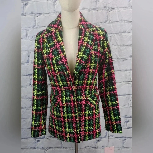 NWT Anthropologie Avec Les Filles Women's Neon Tweed  Blazer $168 size XXS - Picture 2 of 16